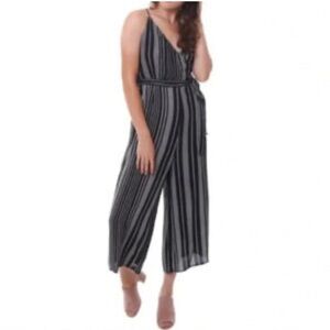 Dress Forum Black and Gray Striped Jumpsuit